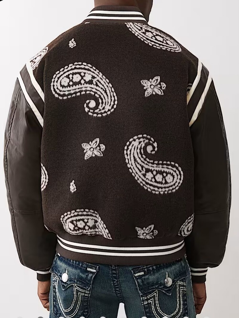 True Religion Wool Retro Varsity Bomber Jacket Dark Brown